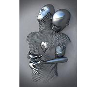 TROONZ Love Heart Effet 3D Wall Art, Toile de Sculpture Abstraite en Métal, Décoration Murale de Peinture Moderne, Love Heart Grey Art Wall-A10||50 * 70cm