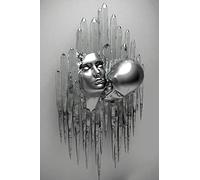 TROONZ Love Heart Effet 3D Wall Art, Toile de Sculpture Abstraite en Métal, Décoration Murale de Peinture Moderne, Love Heart Grey Art Wall-A7||60 * 80cm