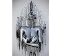 TROONZ Love Heart Effet 3D Wall Art, Toile de Sculpture Abstraite en Métal, Décoration Murale de Peinture Moderne, Love Heart Grey Art Wall-A5||40 * 50cm