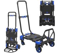 TROOZY Chariot à main pliable 2 en 1, chariot de transport robuste de 150 kg, chariot convertible avec poignée rétractable et 4 roues en caoutchouc, chariot portable pliable pour bagage/voyage/bureau