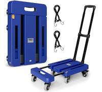 TROOZY Diable Pliable, Chariot à Bagages Robuste de 226,8 kg, Chariot Utilitaire avec 6 Roues et 2 Cordes élastiques pour Bagages, Voyage, déménagement, Shopping, Bureau, Bleu