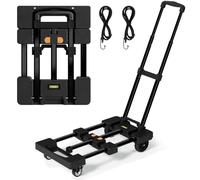 TROOZY Diable Pliable, Chariot Utilitaire Extensible de 66 cm avec 6 roulettes (2 avec Frein) et 2 Cordes élastiques, 226,8 kg, Chariot Utilitaire pour Le Travail Quotidien, Les Courses, Le Jardin,