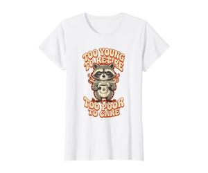 Trop Jeune pour Prendre sa Retraite Trop pauvre pour Prendre Soin du café Raton Laveur T-Shirt Graphique avec Valeur, Femme, Blanc, XS