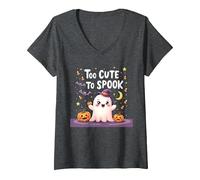 Trop Mignon pour effrayer Halloween, Un Divertissement fantomatique pour Enfants T-Shirt avec Col en V, Femme, Chiné Foncé, L