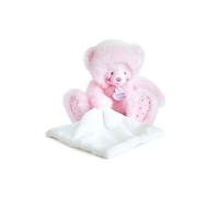 Doudou et Compagnie - Peluche ourson Trop Mimi DC3551 - 22 cm avec doudou mouchoir, rose