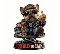 Trop vieux pour s'en soucier Bobblehead de Bouledogue Biker, Figurine drôle pour tableau de bord de voiture avec doigt d'honneur, monté sur ressort, 15 cm