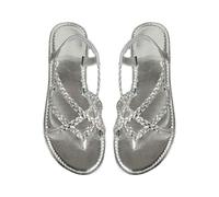 Tropezienne 39 Sandale A Talon 5 Cm Mariage Chaussures plates à bout Clip pour femmes, sandales d'été à la pour dames Chaussures Femme SoiréE Tropeziennes Hamsuni Plateforme éTé Clacette (Silver, 39)
