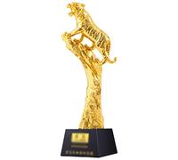 Trophée Coupe des Récompenses en Plaqué Or en Résine De Tigre, Trophée De Championnat À Prise Confortable, Cadeaux De Réunion Annuels Créatifs, Base De Cristal De Lettrage Libre