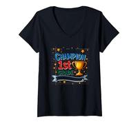 Trophée d'étudiant Premier Jour Champion 1ère année T-Shirt avec Col en V, Femme, Noir, M