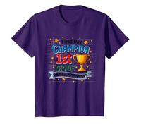 Trophée d'étudiant Premier Jour Champion 1ère année T-Shirt, Enfant, Violet, 3 Ans