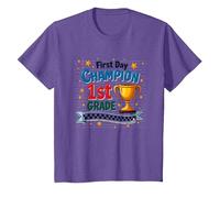 Trophée d'étudiant Premier Jour Champion 1ère année T-Shirt, Enfant, Violet chiné, 12 Ans