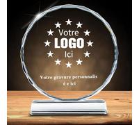 Trophée en Cristal Personnalisé - Gravure sur Mesure pour Logo et Texte - Cadeau d'Entreprise Idéal pour Récompense Employé, Reconnaissance, Départ à la Retraite et Cadeau pour Collègue (Tournesol)
