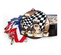Trophy Monster Rincon Lot de 10 médailles de karting dorées avec rubans à clipser 60 mm découpés au laser en acrylique noir