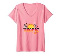 Tropic Like Its Hot Summer Fun Ananas Sun, Hawaïens T-Shirt avec Col en V, Femme, Rose, S