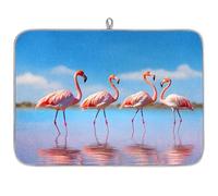 Tropic Sea Beach Flamingo Tapis égouttoir à vaisselle en microfibre absorbant pour cuisine, cuillère, assiette en verre, 45,7 x 60,9 cm