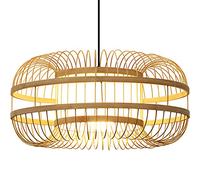 Tropical Bamboo Pendant Lamp Natural Wicker Rattan Bedroom Ceiling Lighting DIY Handmade Wicker Rattan Lamp Shades Dining Living Room Restaurant Bar Cafe Double Layer Chandelier E27 (40 * 25cm)