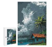 Tropical Beach House Under Stormy Sky, Puzzle pour Adultes, 1000 PCS, Édition Illustrée, comme Projet Captivant pour Les W nds Tranquilles