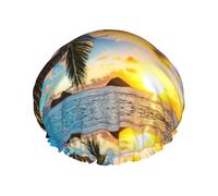 Tropical Beach Multi-Scène et Multi-Scène Douche Spa Double Couche Imperméable Bonnet de Douche et Bonnet de Cuisine, Convient pour Adultes, Enfants, Hommes et Femmes.