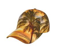 Tropical Beach Palm Tree Sunset Fashion Curved Eaves Adjustable Outdoor Sunscreen Holiday Joker Sports Casquette de baseball européenne, Noir , Taille unique
