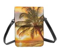 Tropical Beach Palm Tree Sunset Flower Paris Tour Eiffel Crossbody Cell Phone Purses for Women, PU Leather Cute Printed Small Mobile Phone Wallet