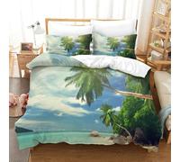 Tropical Beach Scene-Sunlit Palm Trees Style 3D Parure De Lit Housse De Couette En Microfibre De Linge De Lit Hypoallergénique 3 Pcs Ensemble De Literie Avec Fermeture À Glissière Adultes Double（200x2