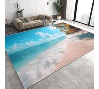 Tropical Beach Tapis de Salon 140x200 cm 3D Palm Trees Trees Ocean Tapis de Chambre Flanelle Antidérapant Lavable Poil Court Rug pour Salon Chambre Salle à Manger Q-159