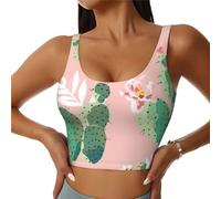 Tropical Cactus Gilet de sport pour femme Vêtement de plein air Loisirs Randonnée Confortable Léger Élastique Gym Shirt, Noir , M Taille courte