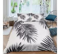 Tropical feuille Linge de Lit Confortable Hypoallergique 3 pièces Noir blanc and botanique Ensemble De Literie avec 2 x Taies d'oreiller Super Douce for Décoration de Chambre Super king（260x220cm）