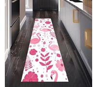 Tropical Flamingo Tapis de Passage 50 x 280 cm, Floral Fleur Animaux Feuille Tapis Cuisine Antidérapant Lavable, Carpet Interieur pour Salon Chambre à Coucher Descente de lit Entree