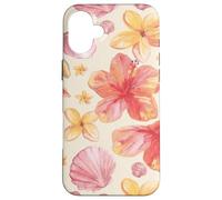 Tropical Hibiscus Seashells Summer Floral Pattern Coque pour iPhone 16 Plus