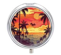 Tropical Island Pilulier à 3 compartiments, petite boîte à pilules ronde pour sac à main et poche, boîte à médicaments quotidienne portable pour contenir des vitamines, des suppléments, des pilules