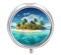 Tropical Island Pilulier portable pour poche ou sac à main avec miroir 3 compartiments