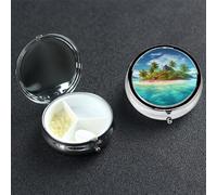 Tropical Island Pilulier rond à 3 compartiments - Joli pilulier de voyage portable en métal - Pour homme et femme - Cadeau unique