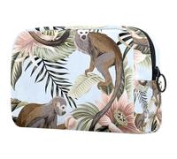 Tropical Monkey Lotus Peach Palm Leaves Cosmetic Bag for Women Travel Toiletries Bags Large Makeup Handy Pouch Organizer Bag With Zipper, multicolore, 18.5x7.5x13cm/7.3x3x5.1in, Trousse de toilette