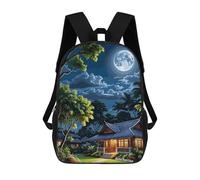Tropical Night Landscape with Full Moon Sac À Dos Imprimé En 3D Pour Enfants, Sac À Dos Scolaire, Sac À Dos De Voyage Pour Enfants, Sac À Livres Grande Capacité, Sac À Dos Pour Enfants 17inch