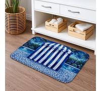 Tropical Oasis Tapis de bain à séchage rapide - Motif rayé bleu - Absorbant et antidérapant - En flanelle - Lavable - 40,6 x 61 cm