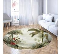 Tropical Palm Beach Rond Patio Tapis Côtière Botanique Scène Intérieur Cercle Automne Cuisine Tapis de sol Basse Poils Lavables Antidérapants Pour Salon Véranda Entrée Décor Dessin Animé De 120cm