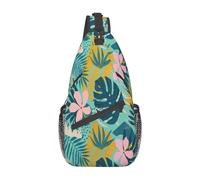 Tropical Palm Leaf-3 Sac bandoulière Motif Feuille Tropicale de Palmier, Sac Poitrine, Gym, Cyclisme, randonnée, Voyage, Unisexe