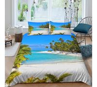 Tropical plage Linge de Lit Entretien Facile Microfibre Hypoallergique 3 pièces Paradise island style_ Ensemble De Literie avec 2 Taies d'oreiller Léger for Chambre de adolescents Single（140x200cm）