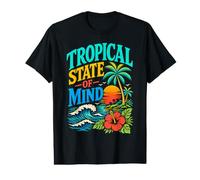 Tropical State of Mind Ocean Waves Palm Trees Sunset Citation T-Shirt Graphique avec Valeur