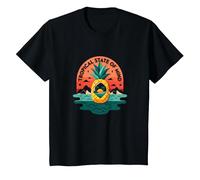 Tropical State of Mind Pineapple Paradise Beach, Hawaïens T-Shirt, Enfant, Noir, 4 Ans