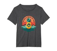 Tropical State of Mind Pineapple Paradise Beach, Hawaïens T-Shirt, Femme Grandes Tailles, Chiné Foncé, 2X