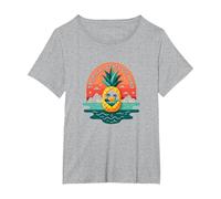 Tropical State of Mind Pineapple Paradise Beach, Hawaïens T-Shirt, Femme Grandes Tailles, Gris Chiné, 1X