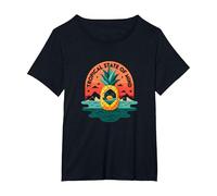 Tropical State of Mind Pineapple Paradise Beach, Hawaïens T-Shirt, Femme Grandes Tailles, Noir, 2X