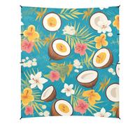 Tropical Summer Auvent de plage pliable en noix de coco UPF50+ résistant à l'eau et portable avec pelle à sable, sacs de sable, poteaux de stabilité pour les voyages en famille, les pique-niques et le