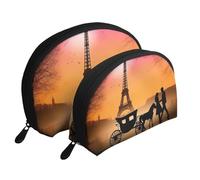 Tropical Summer Trousse de maquillage portable avec fermeture éclair et compartiments intérieurs Motif fleurs hawaïennes, Valentine Paris Tour Eiffel Couple romantique Calèche Coucher de soleil