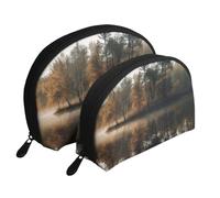 Tropical Summer Trousse de maquillage portable avec fermeture éclair et compartiments intérieurs Motif fleurs hawaïennes, Reflet des arbres sur un lac, Taille unique