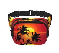 Tropical Sunset Unisexe Taille Réglable Carré Double Couche Ceinture Pack pour Activités de Plein Air Voyage Course Randonnée, Noir , Taille unique