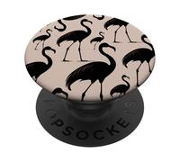 Tropical Trendy Oiseau Animaux Charme Noir N Beige Flamant Rose PopSockets PopGrip Adhésif
