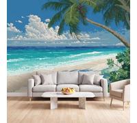 Tropical Vacances Paysage Papier Peint Photo Mural Plusieurs Mesures | Palmiers Plage Océan Papier Peint Panoramique pour Salon Chambre D'Enfan 150 x 105 cm Décoration Intérieure